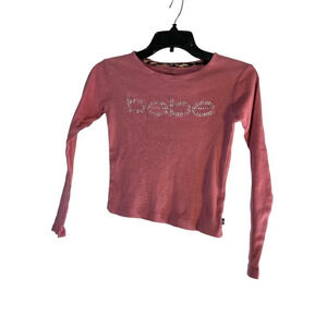 bebe Girls Henley Graphic Long Sleeve Tee Studded bebe Ribbed Top Pink Size M 10